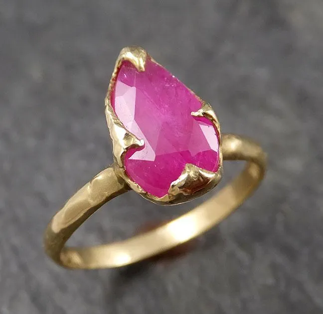 fancy cut ruby yellow gold ring gemstone solitaire recycled 18k statement 1511 Alternative Engagement