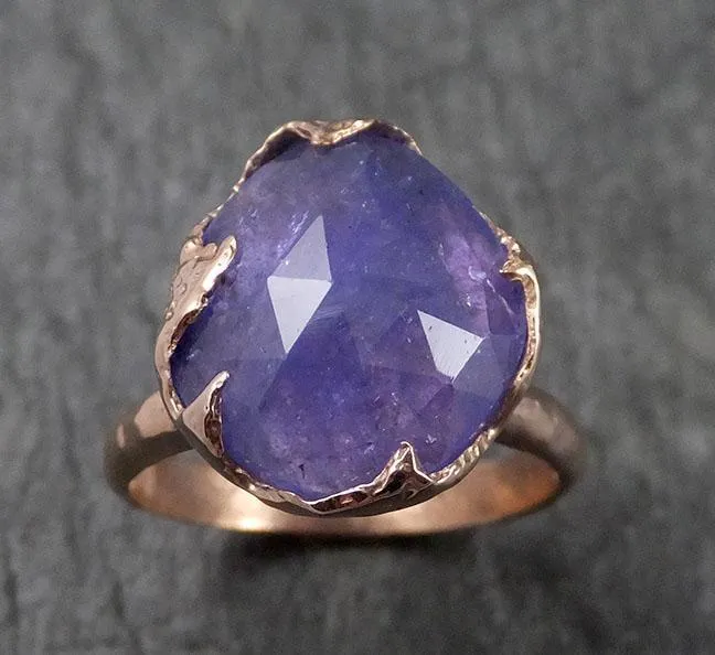 Fancy cut Tanzanite Crystal Solitaire 14k recycled Rose Gold Ring Gemstone cocktail statement byAngeline 1495