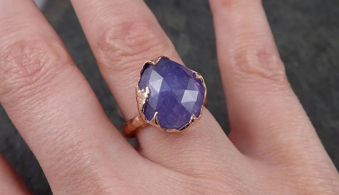 Fancy cut Tanzanite Crystal Solitaire 14k recycled Rose Gold Ring Gemstone cocktail statement byAngeline 1495