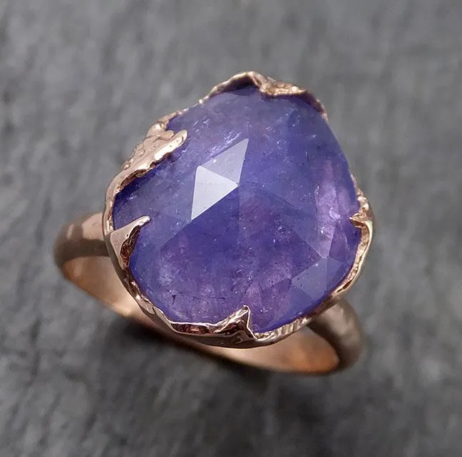 Fancy cut Tanzanite Crystal Solitaire 14k recycled Rose Gold Ring Gemstone cocktail statement byAngeline 1495