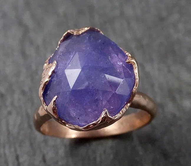 Fancy cut Tanzanite Crystal Solitaire 14k recycled Rose Gold Ring Gemstone cocktail statement byAngeline 1495