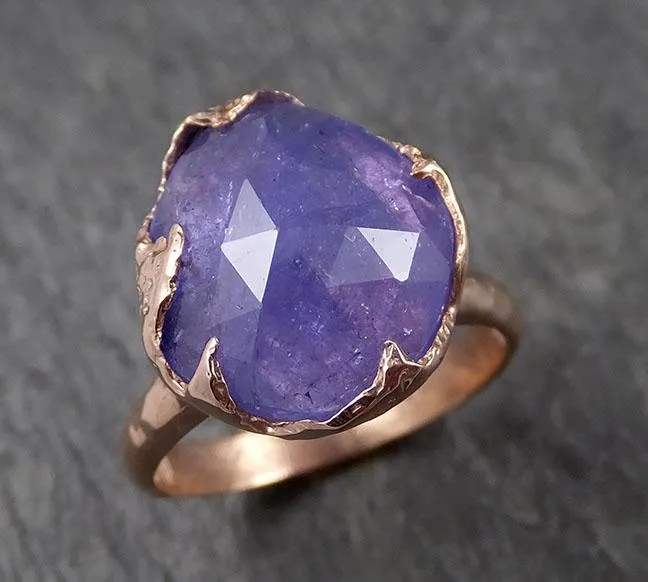 Fancy cut Tanzanite Crystal Solitaire 14k recycled Rose Gold Ring Gemstone cocktail statement byAngeline 1495