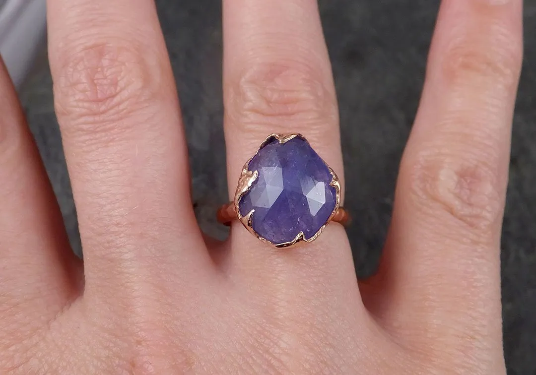 Fancy cut Tanzanite Crystal Solitaire 14k recycled Rose Gold Ring Gemstone cocktail statement byAngeline 1495