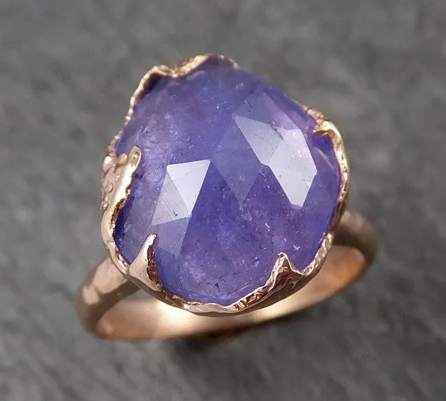 Fancy cut Tanzanite Crystal Solitaire 14k recycled Rose Gold Ring Gemstone cocktail statement byAngeline 1495