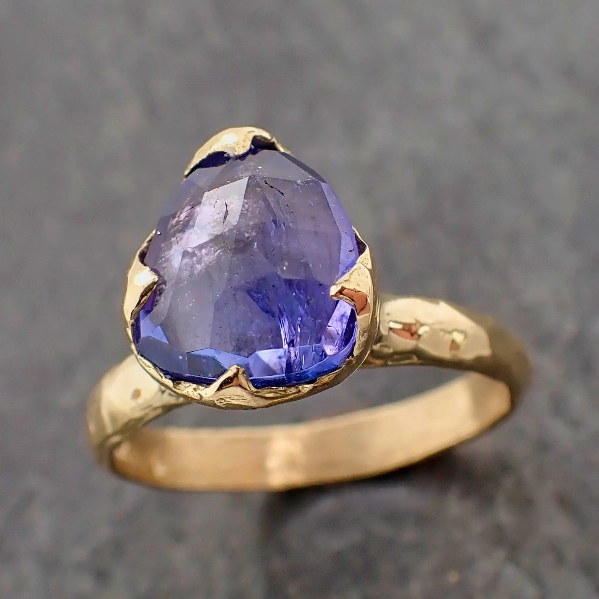 Fancy cut Tanzanite Crystal Solitaire 18k recycled yellow Gold Ring Tanzanite stacking cocktail statement byAngeline 2185