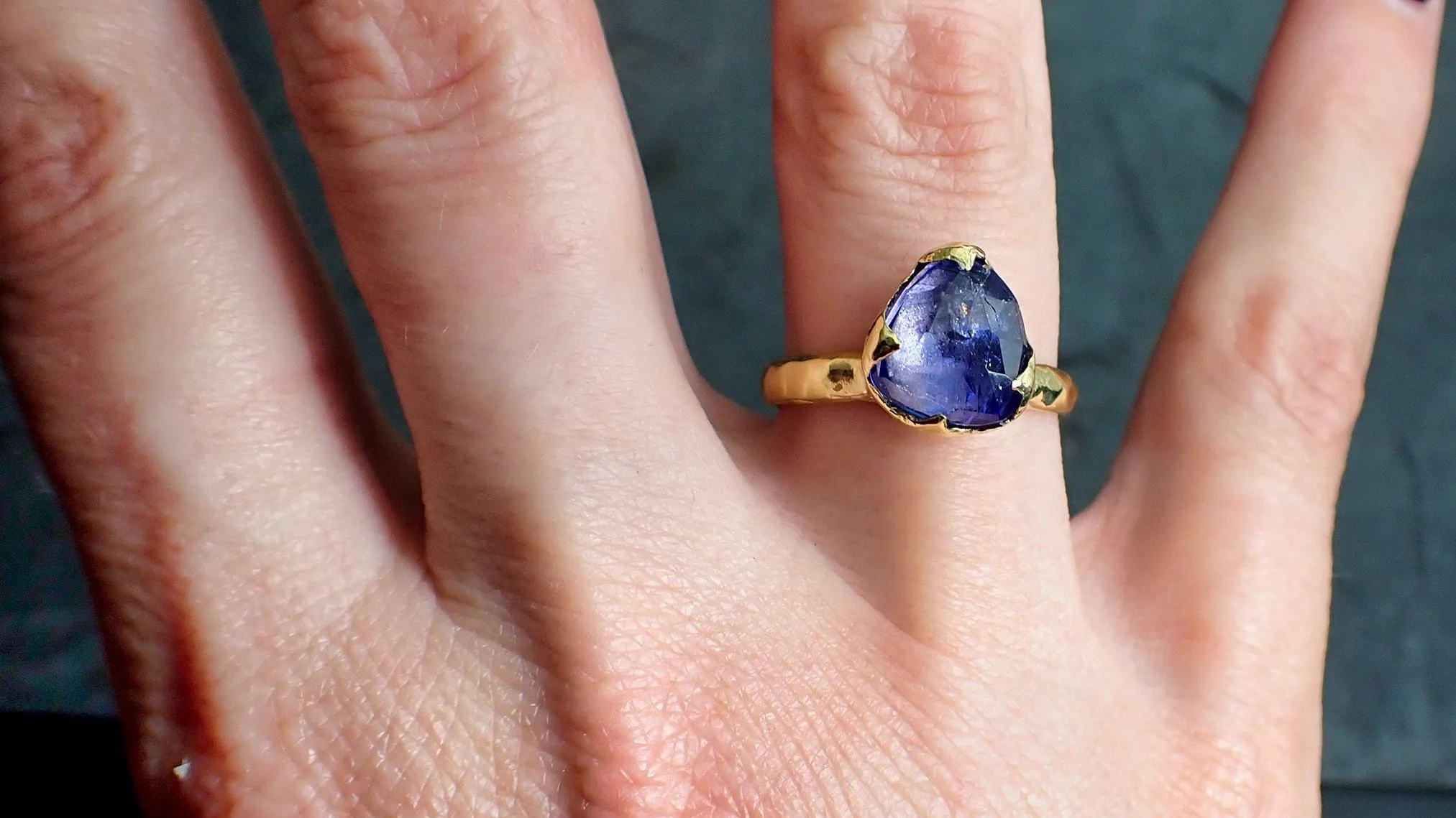 Fancy cut Tanzanite Crystal Solitaire 18k recycled yellow Gold Ring Tanzanite stacking cocktail statement byAngeline 2185