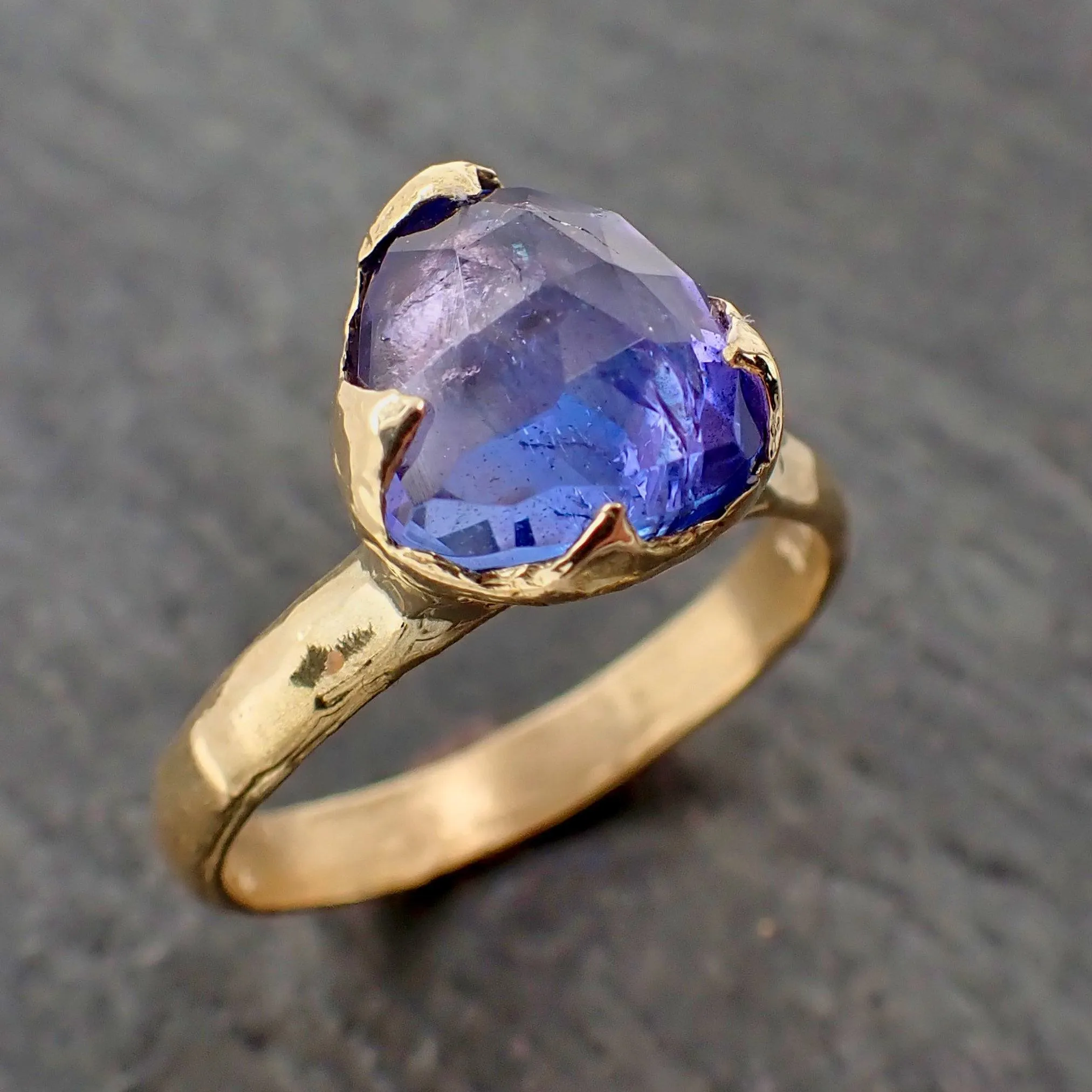 Fancy cut Tanzanite Crystal Solitaire 18k recycled yellow Gold Ring Tanzanite stacking cocktail statement byAngeline 2185