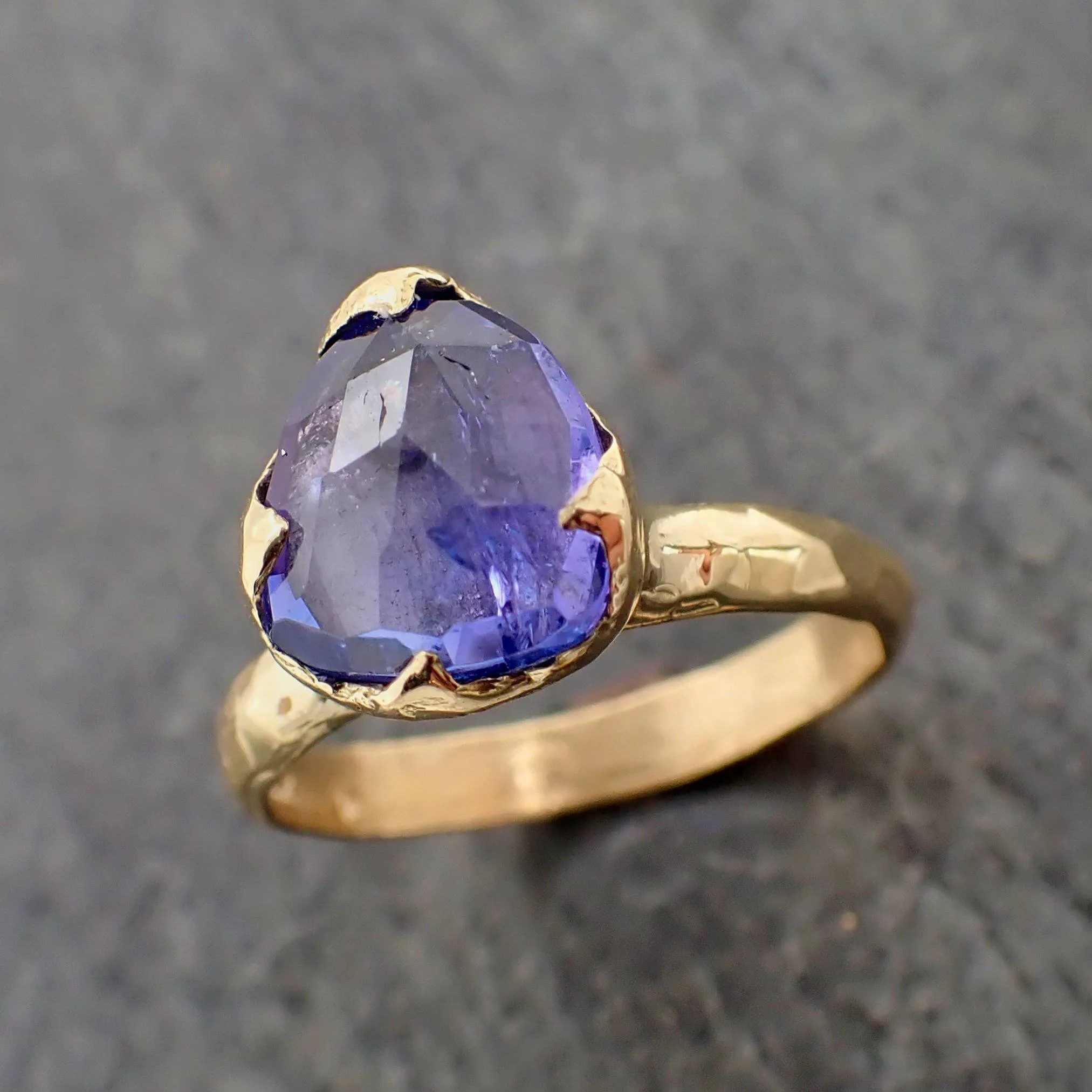 Fancy cut Tanzanite Crystal Solitaire 18k recycled yellow Gold Ring Tanzanite stacking cocktail statement byAngeline 2185