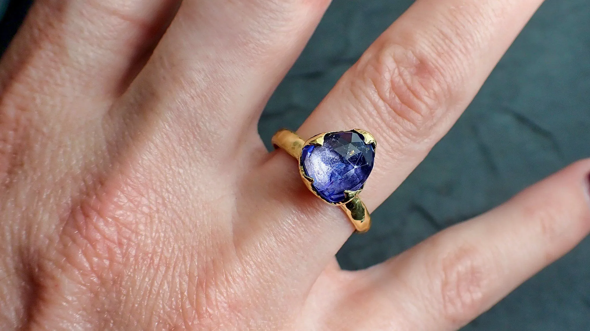 Fancy cut Tanzanite Crystal Solitaire 18k recycled yellow Gold Ring Tanzanite stacking cocktail statement byAngeline 2185