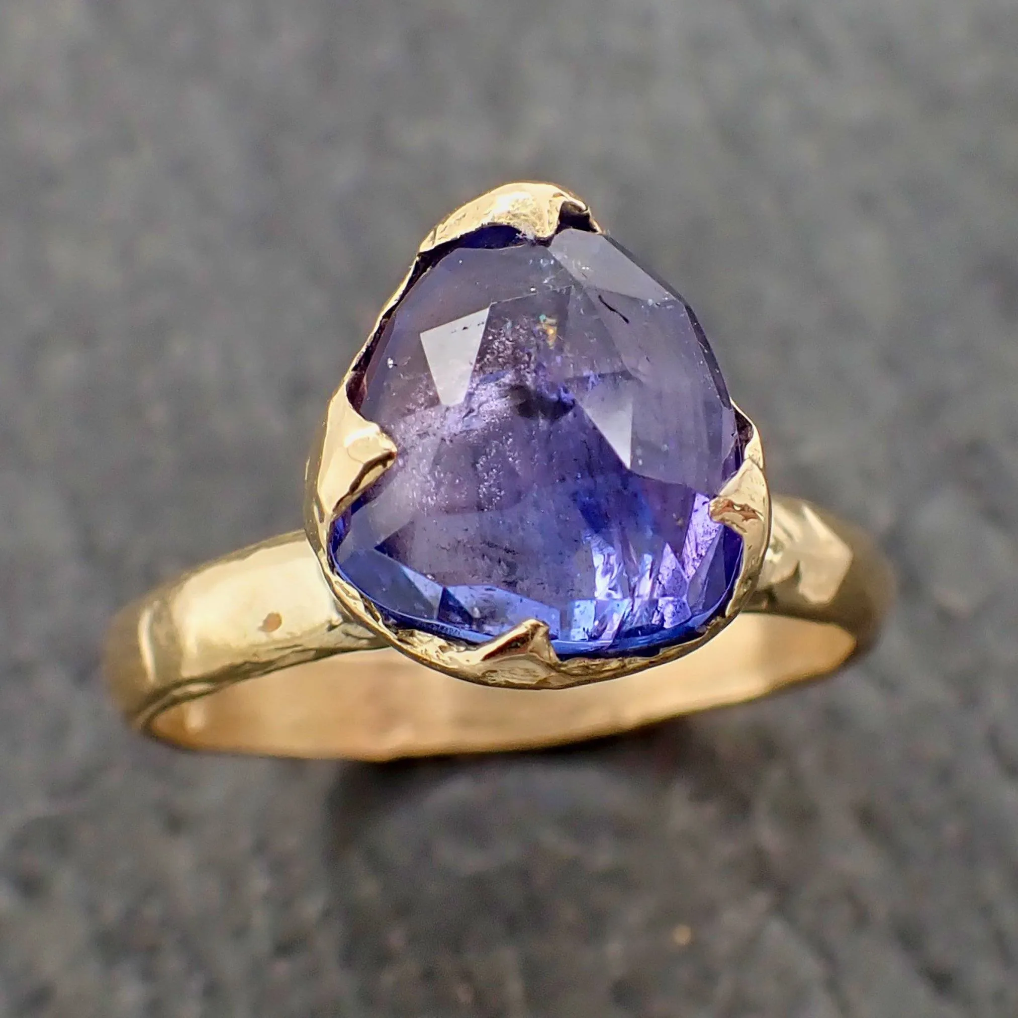 Fancy cut Tanzanite Crystal Solitaire 18k recycled yellow Gold Ring Tanzanite stacking cocktail statement byAngeline 2185