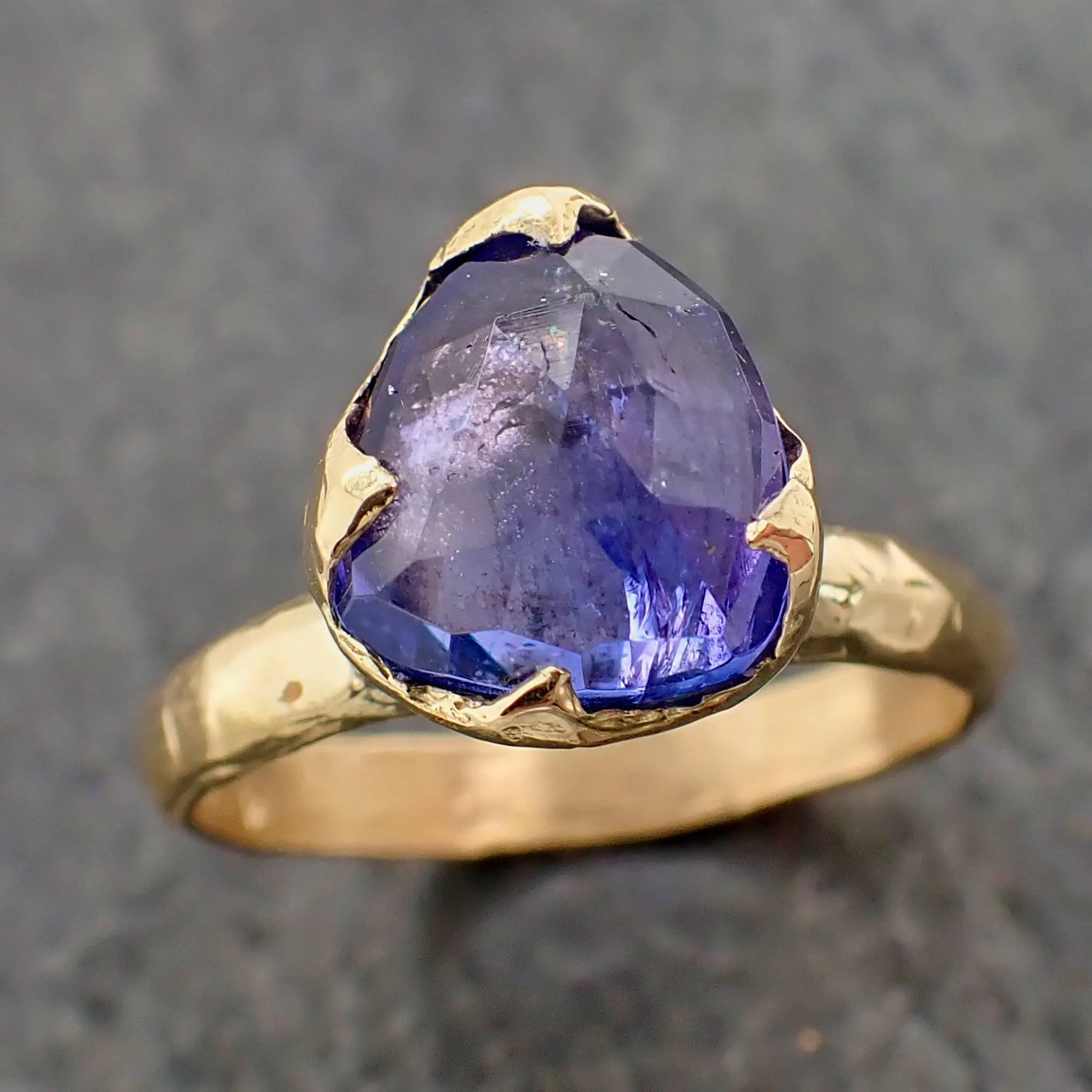 Fancy cut Tanzanite Crystal Solitaire 18k recycled yellow Gold Ring Tanzanite stacking cocktail statement byAngeline 2185