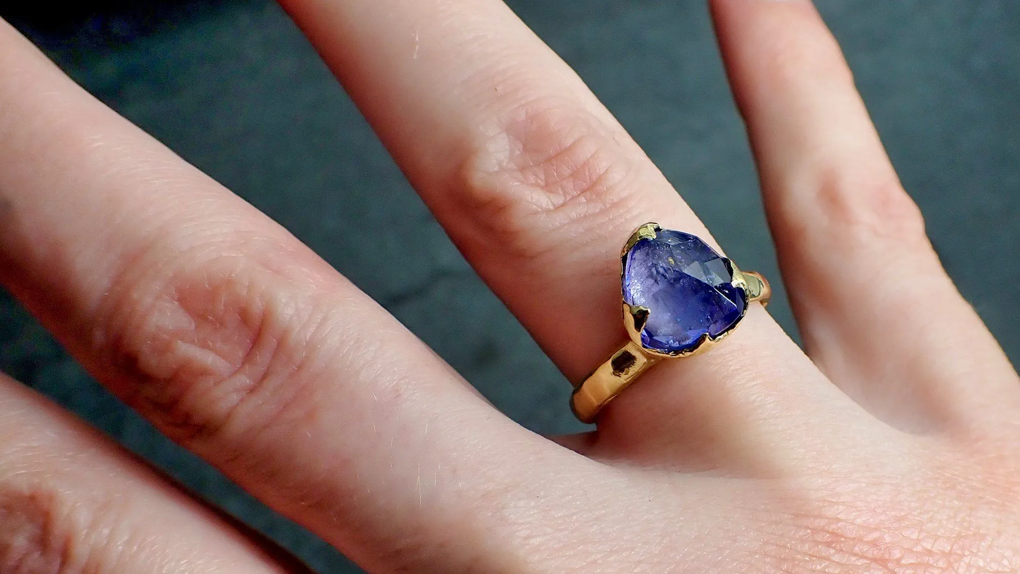 Fancy cut Tanzanite Crystal Solitaire 18k recycled yellow Gold Ring Tanzanite stacking cocktail statement byAngeline 2185