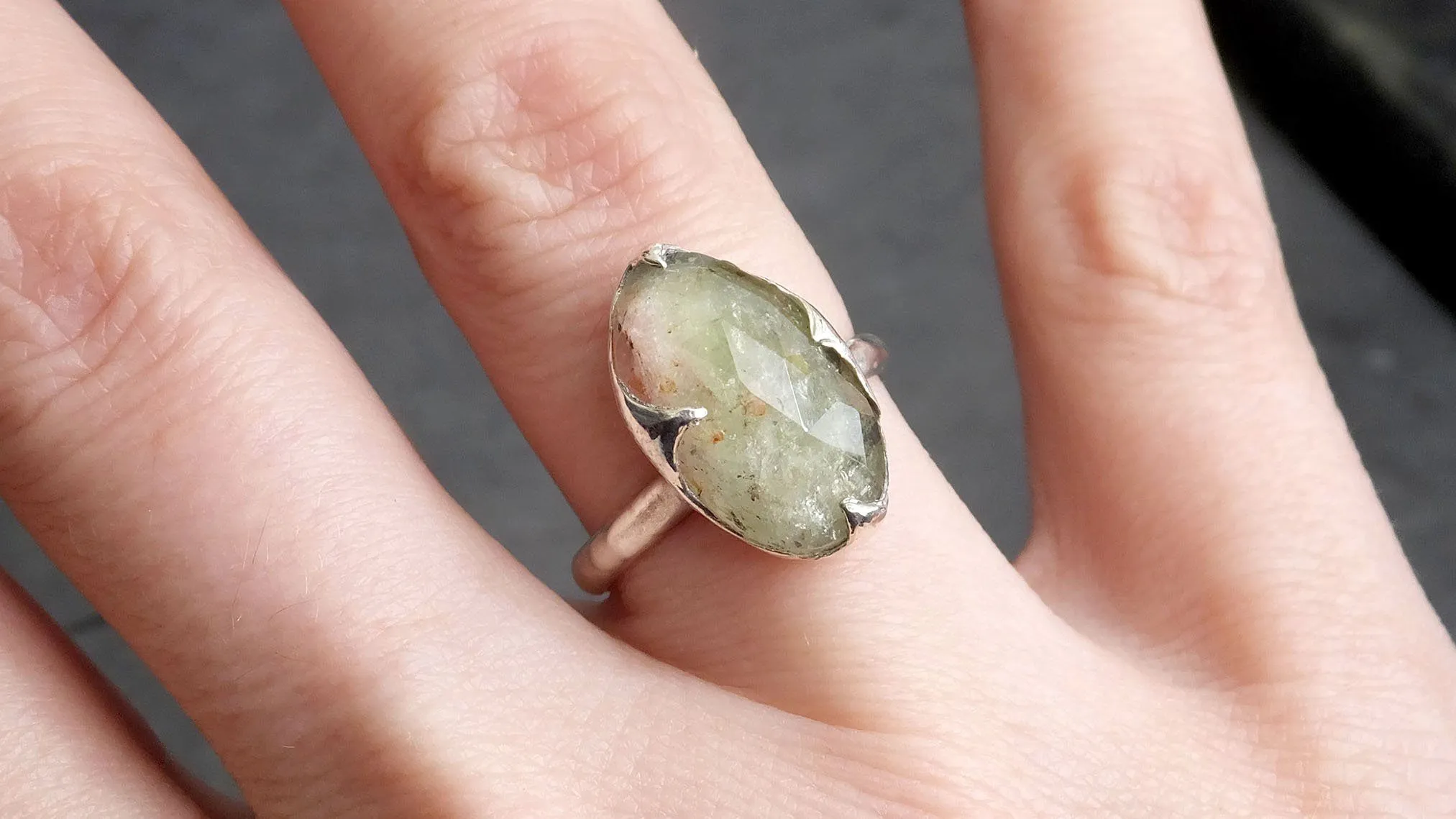 fancy cut watermelon tourmaline sterling silver ring gemstone solitaire recycled statement ss00044 Alternative Engagement