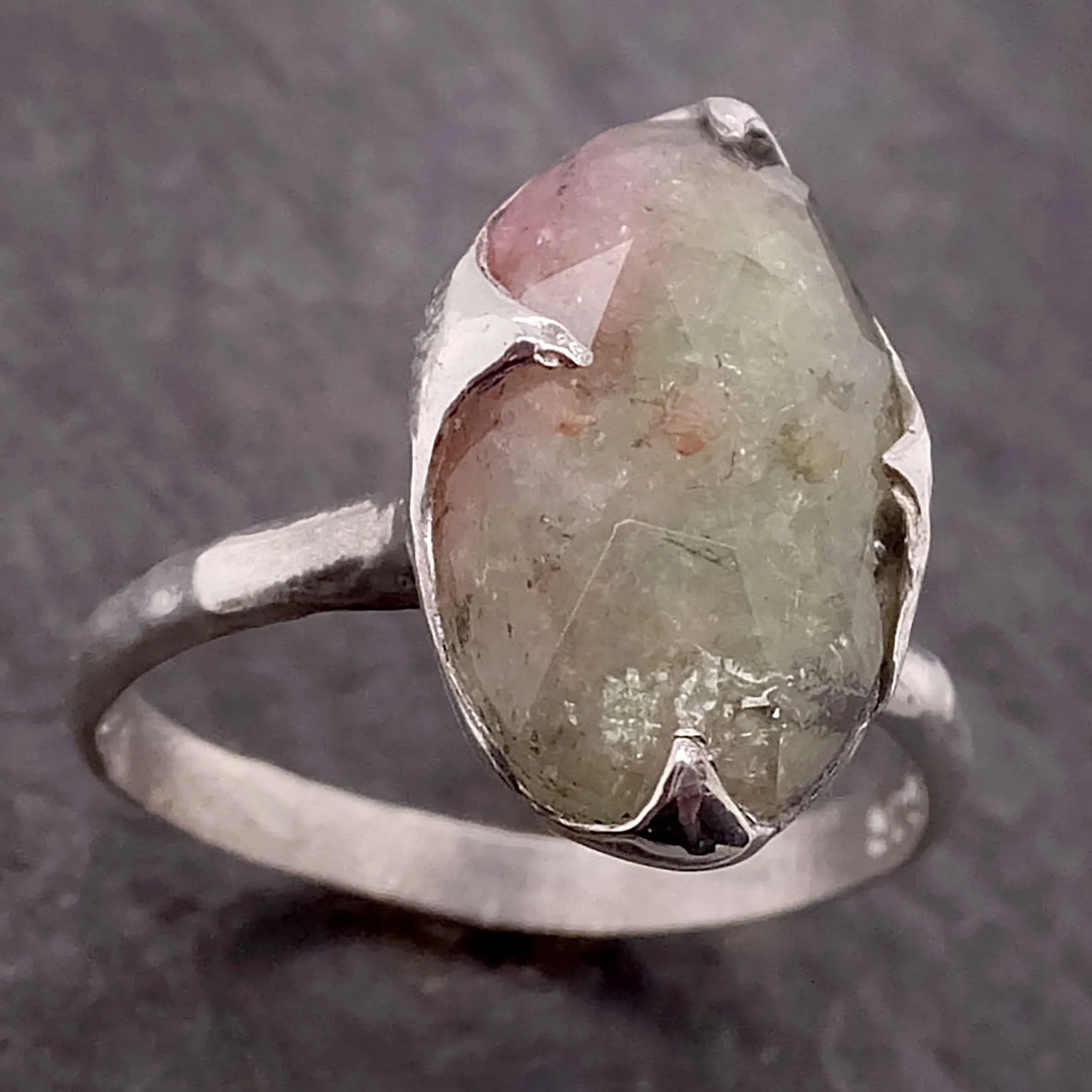 fancy cut watermelon tourmaline sterling silver ring gemstone solitaire recycled statement ss00044 Alternative Engagement