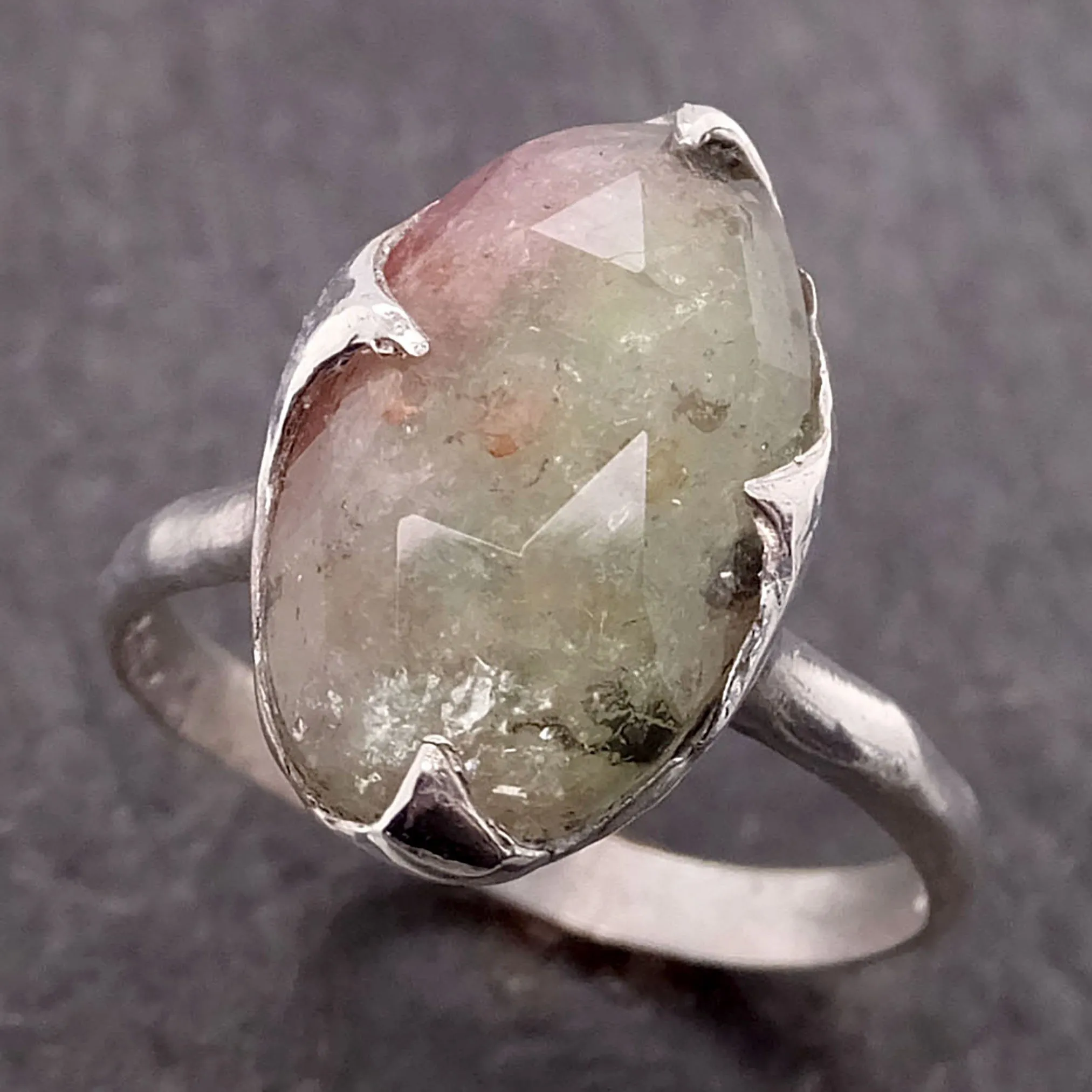 fancy cut watermelon tourmaline sterling silver ring gemstone solitaire recycled statement ss00044 Alternative Engagement