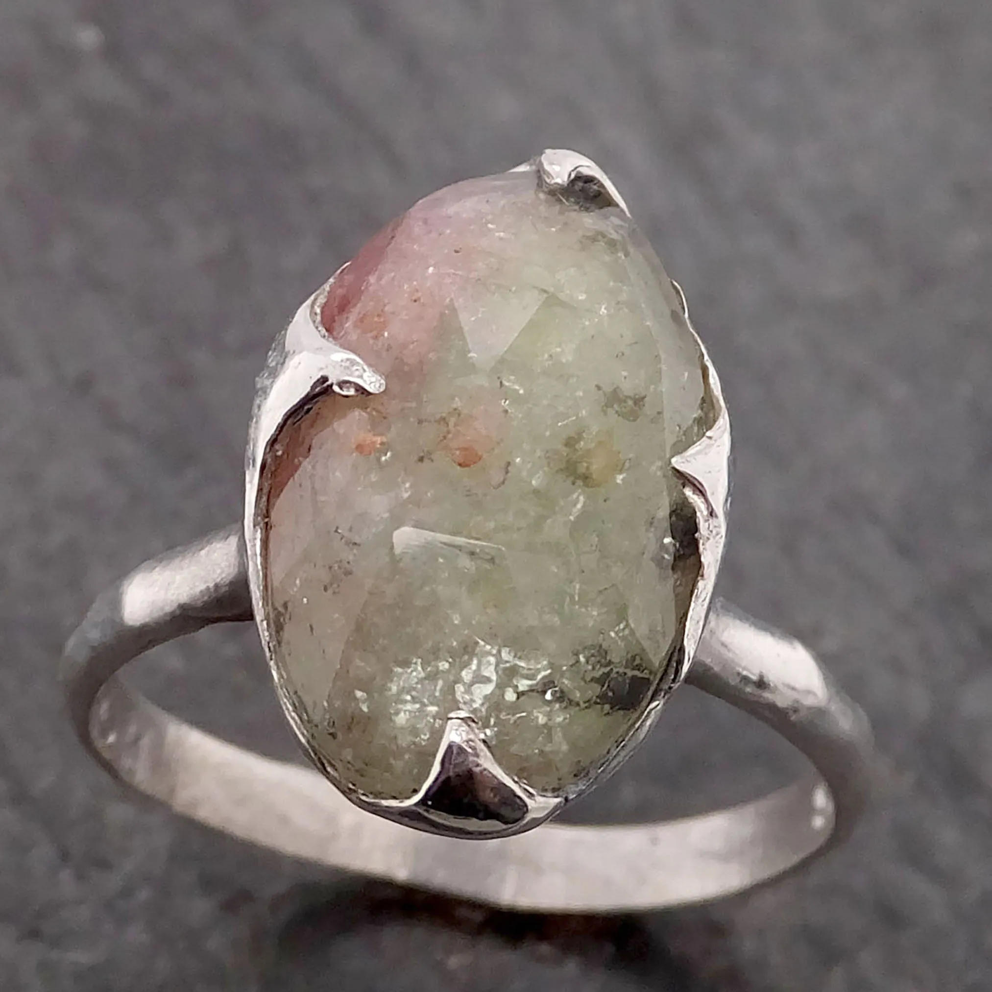fancy cut watermelon tourmaline sterling silver ring gemstone solitaire recycled statement ss00044 Alternative Engagement