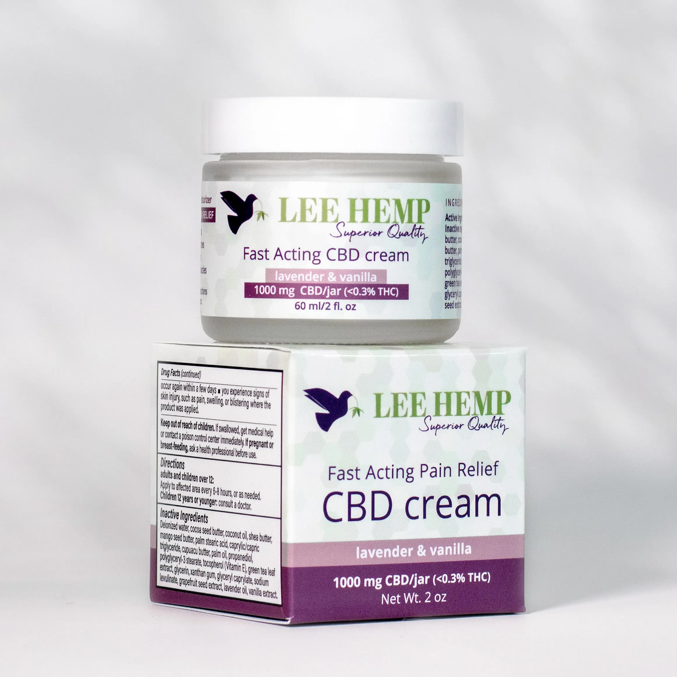 Fast Acting Lavender & Vanilla CBD Cream -  1000 mg - 2 oz