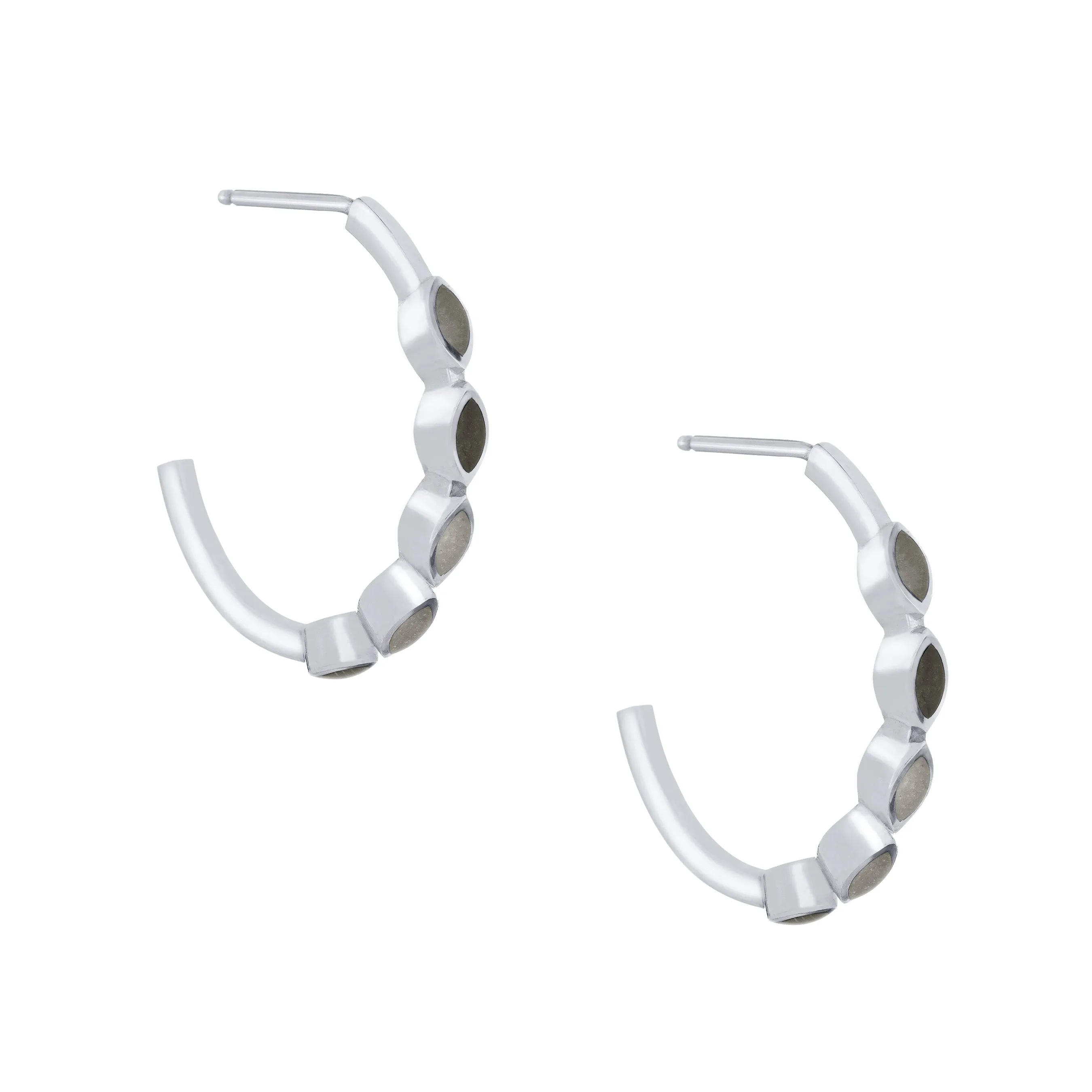 Five Setting Open Hoop Cremation Earrings in 14K White Gold