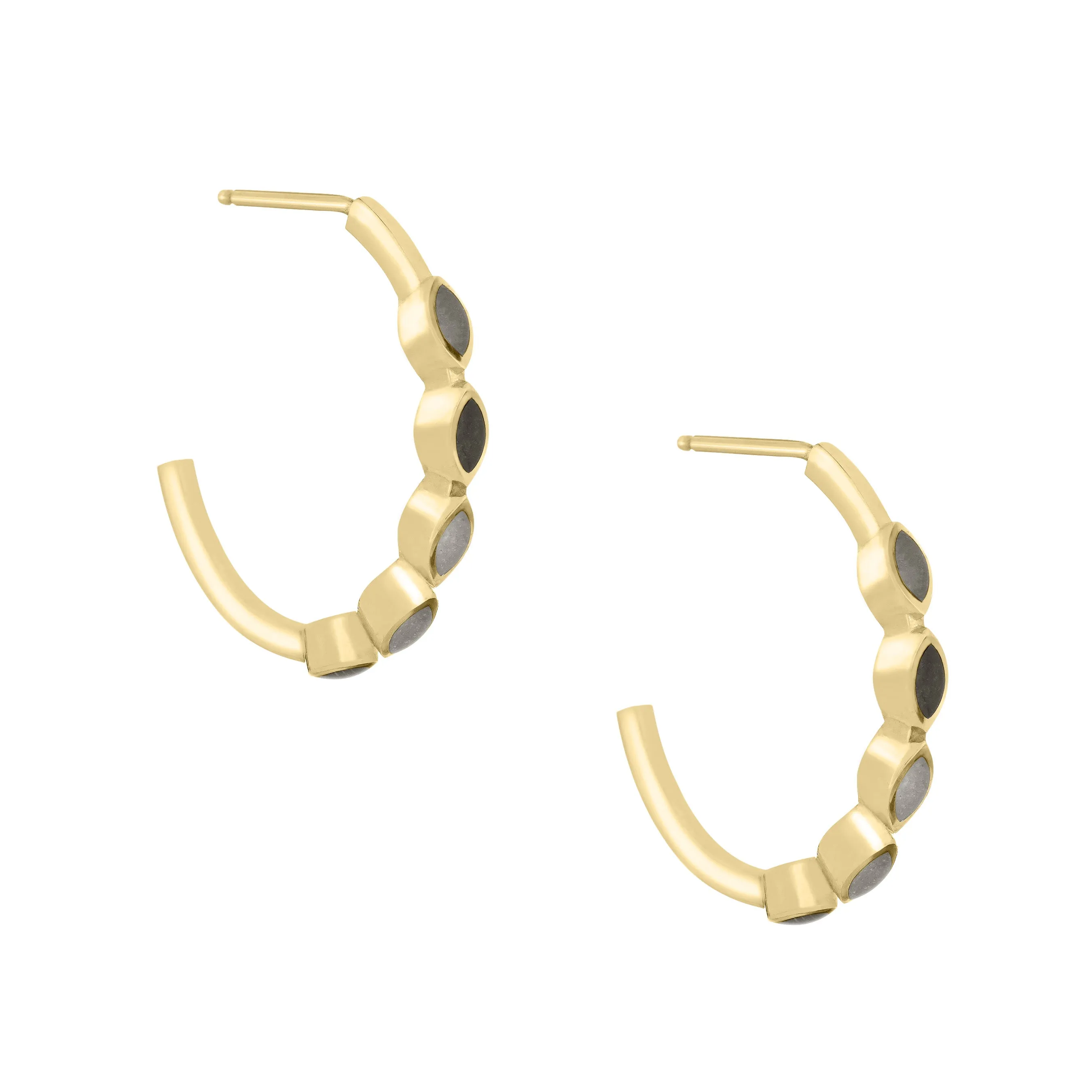 Five Setting Open Hoop Cremation Earrings in 14K Yellow Gold
