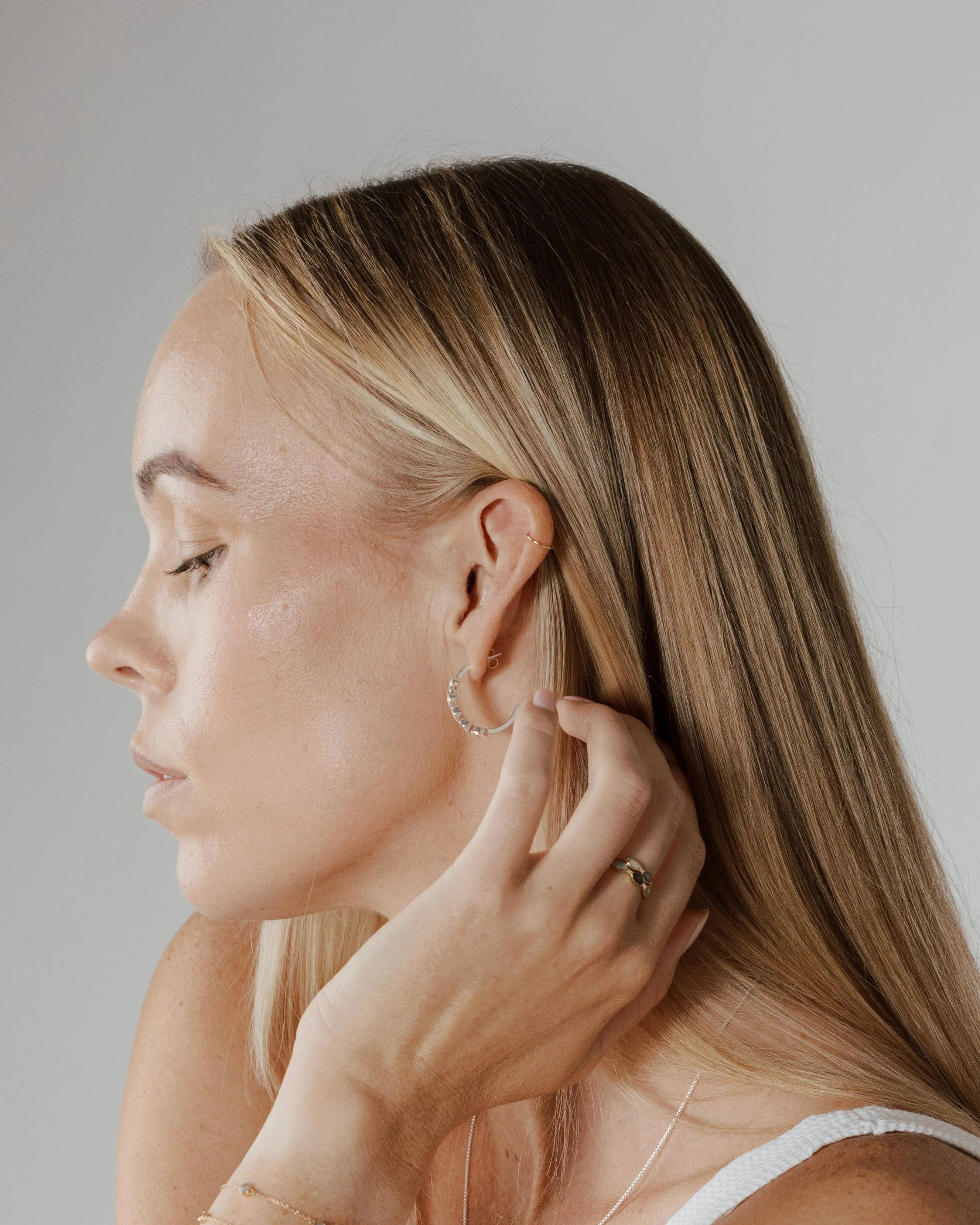 Five Setting Open Hoop Cremation Earrings in Sterling Silver