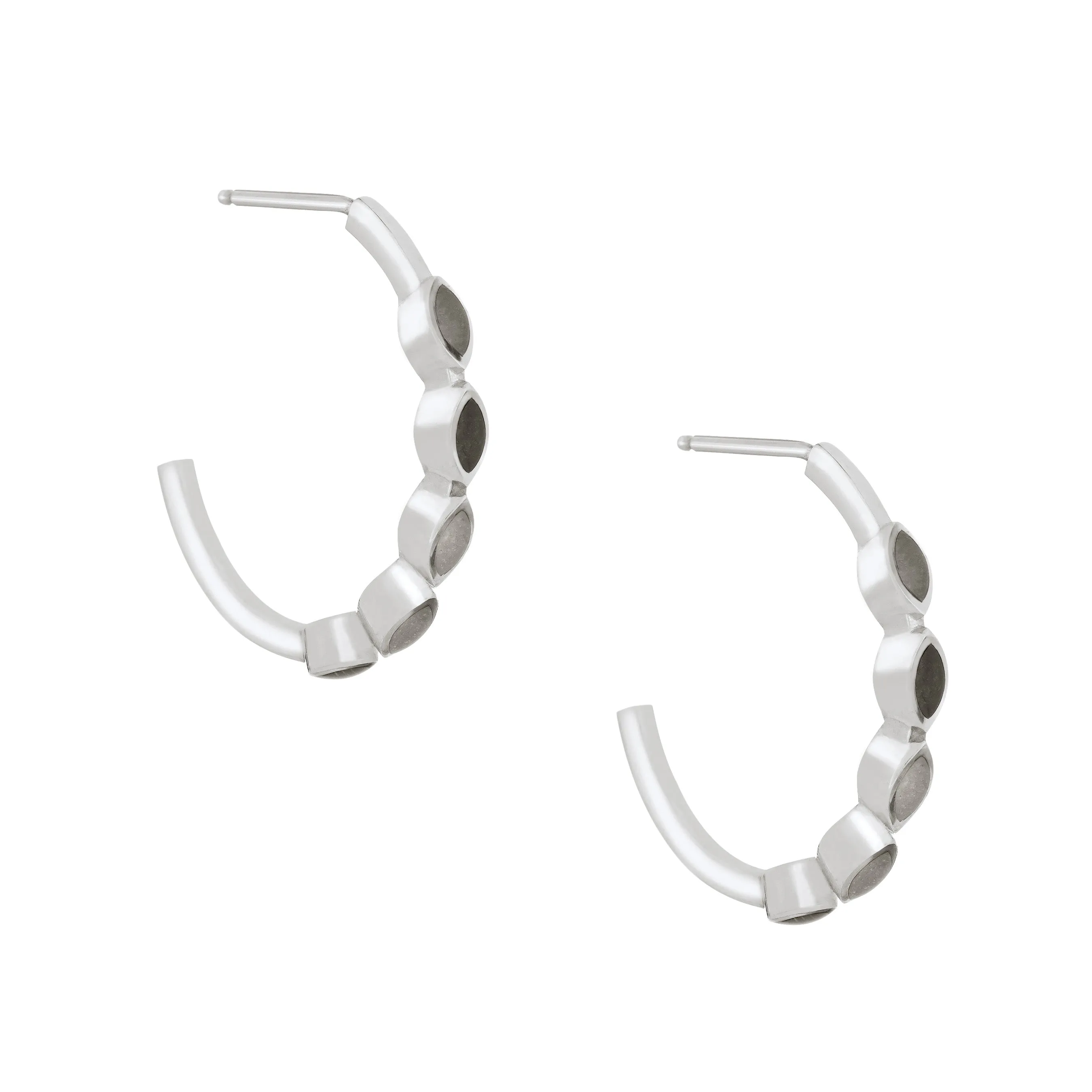 Five Setting Open Hoop Cremation Earrings in Sterling Silver