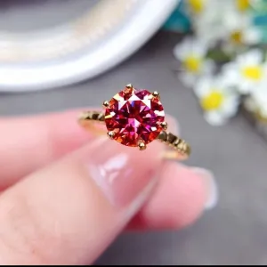 Flash Sale - 2ct Round Cut Red Diamond 6 Prong Engagement Ring