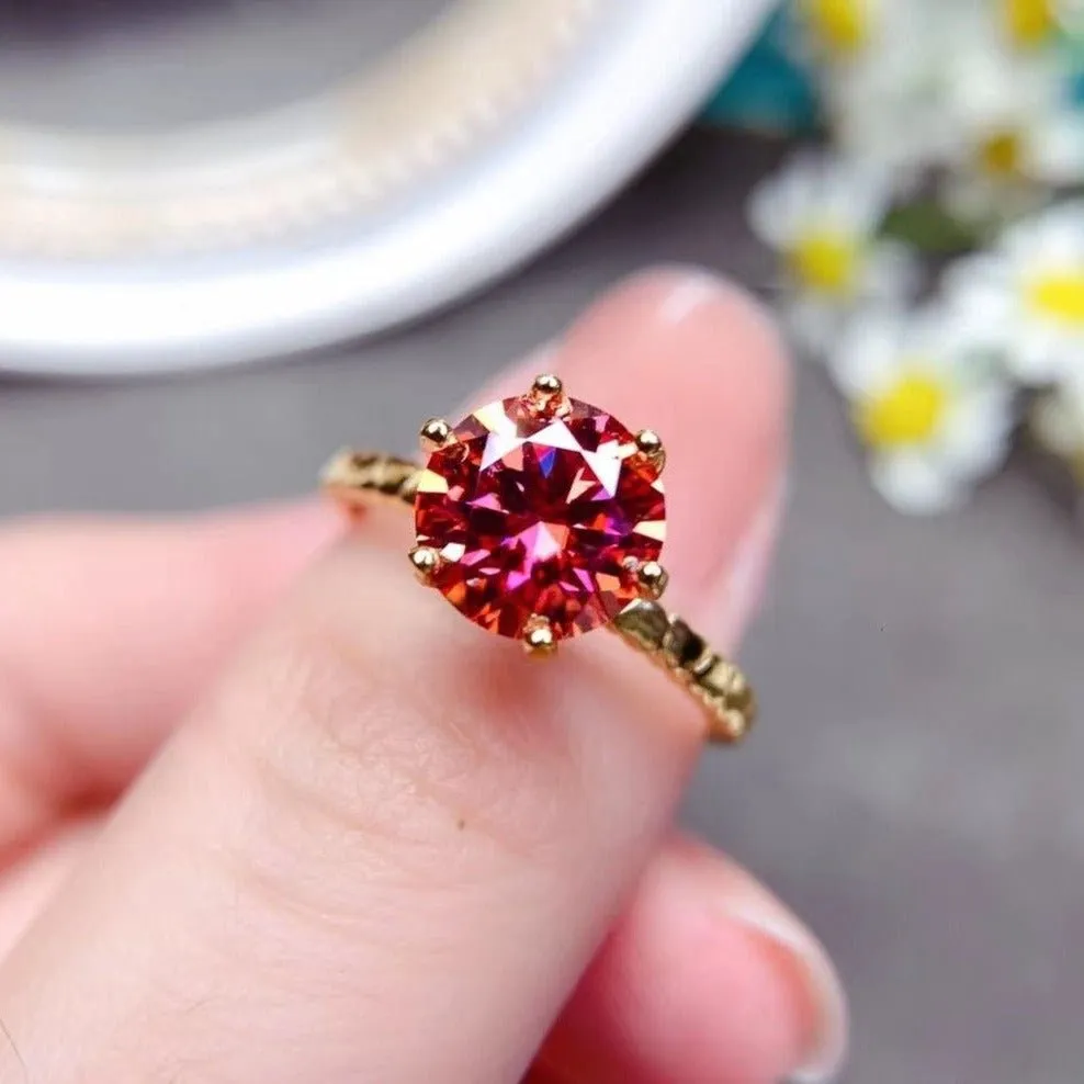 Flash Sale - 2ct Round Cut Red Diamond 6 Prong Engagement Ring