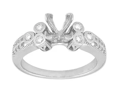 Fleur De Lis Eternal Stars Art Deco 3/4 Carat Princess Cut Diamond Engagement Ring Setting in White Gold