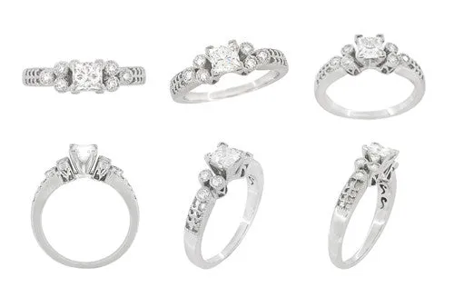 Fleur De Lis Eternal Stars Art Deco 3/4 Carat Princess Cut Diamond Engagement Ring Setting in White Gold