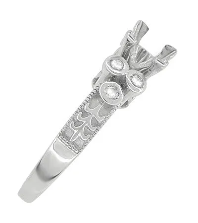 Fleur De Lis Eternal Stars Art Deco 3/4 Carat Princess Cut Diamond Engagement Ring Setting in White Gold