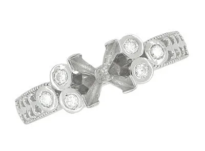 Fleur De Lis Eternal Stars Art Deco 3/4 Carat Princess Cut Diamond Engagement Ring Setting in White Gold