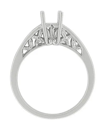 Flowers and Leaves Art Nouveau Filigree Platinum Engagement Ring Setting for a Round 1/2 Carat Diamond
