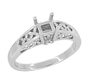 Flowers and Leaves Art Nouveau Filigree Platinum Engagement Ring Setting for a Round 1/2 Carat Diamond