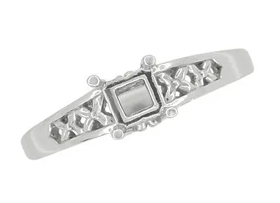Flowers and Leaves Filigree Art Nouveau Platinum Engagement Ring Setting for a Round 3/4 - 1 Carat Diamond