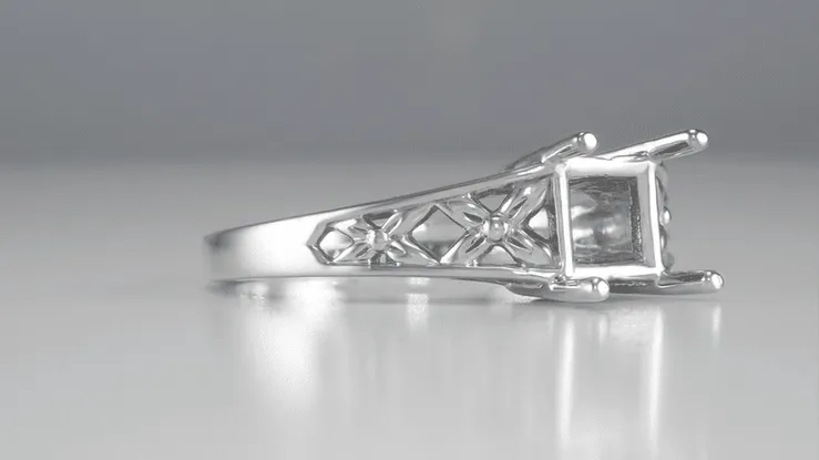 Flowers and Leaves Filigree Art Nouveau Platinum Engagement Ring Setting for a Round 3/4 - 1 Carat Diamond