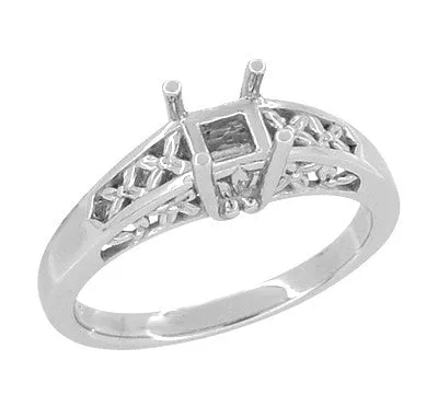 Flowers and Leaves Filigree Art Nouveau Platinum Engagement Ring Setting for a Round 3/4 - 1 Carat Diamond