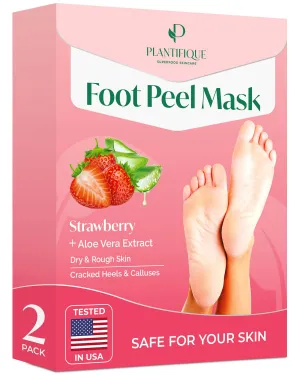 Foot Peeling Mask 2 Pack | Dermatologically Tested Repairs Heels & Removes Dry Dead Skin for Baby Soft Feet | Exfoliating Foot Peel Mask for Dry Cracked Feet | Strawberry