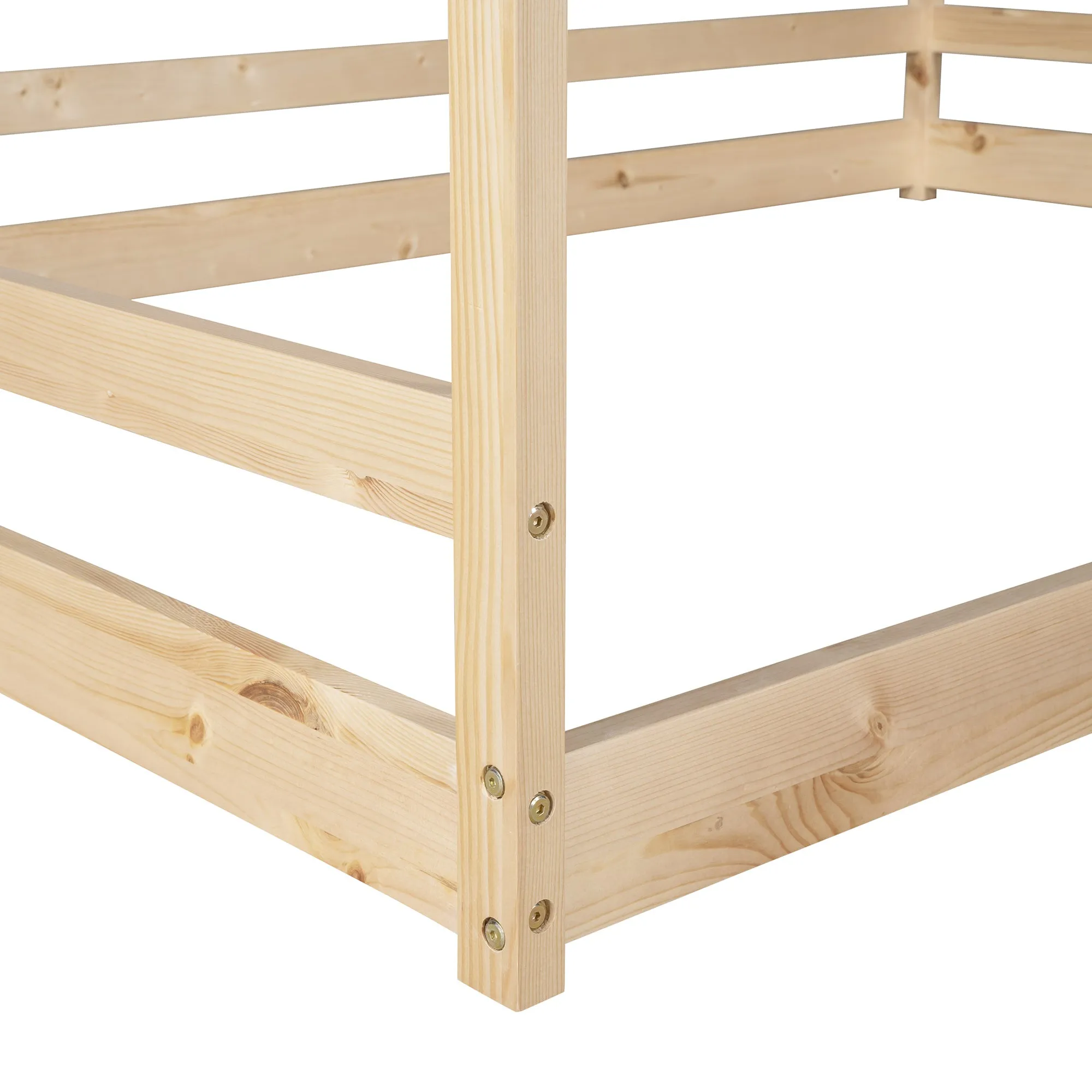 Full Size House Bed Wood Bed, Natural
