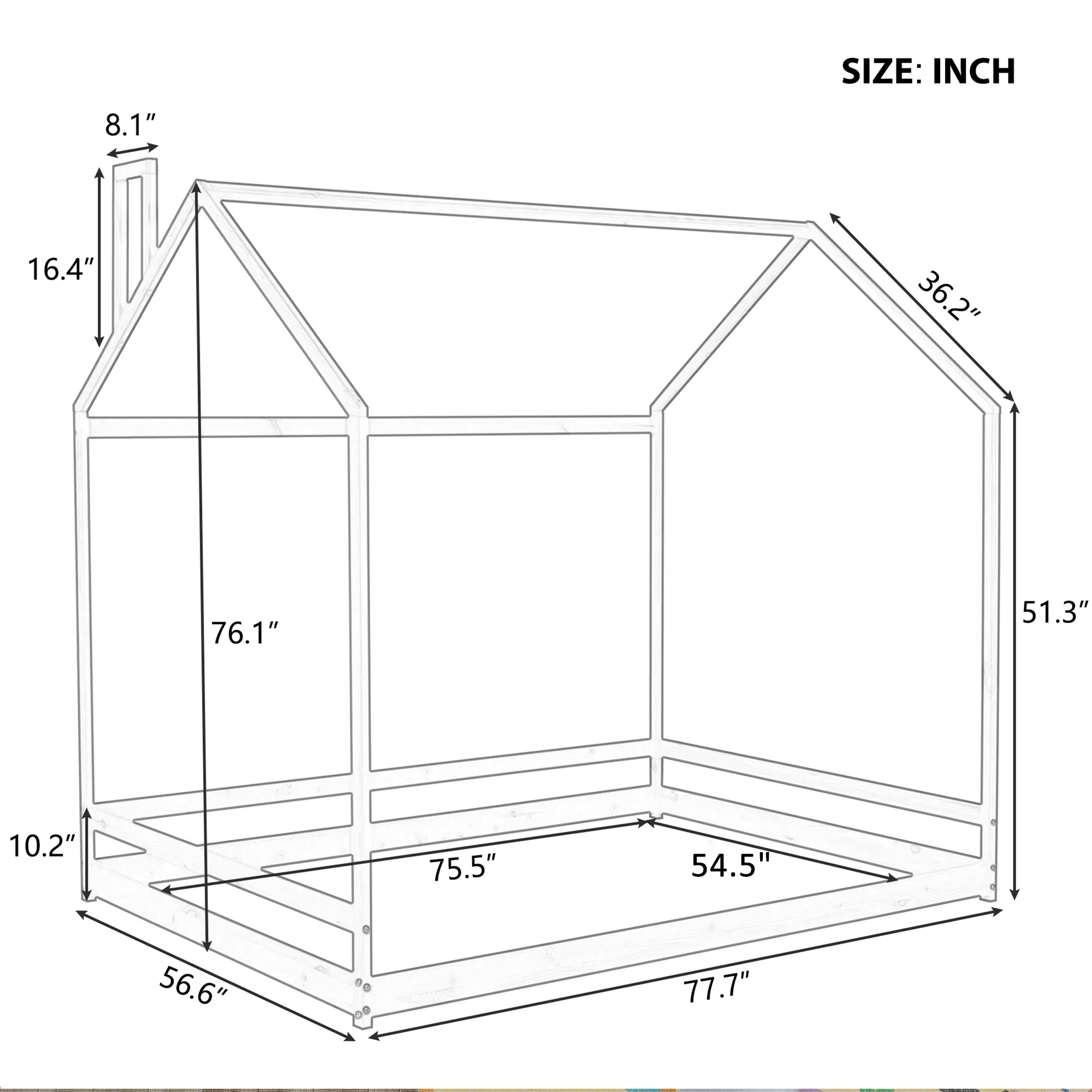 Full Size House Bed Wood Bed, Natural