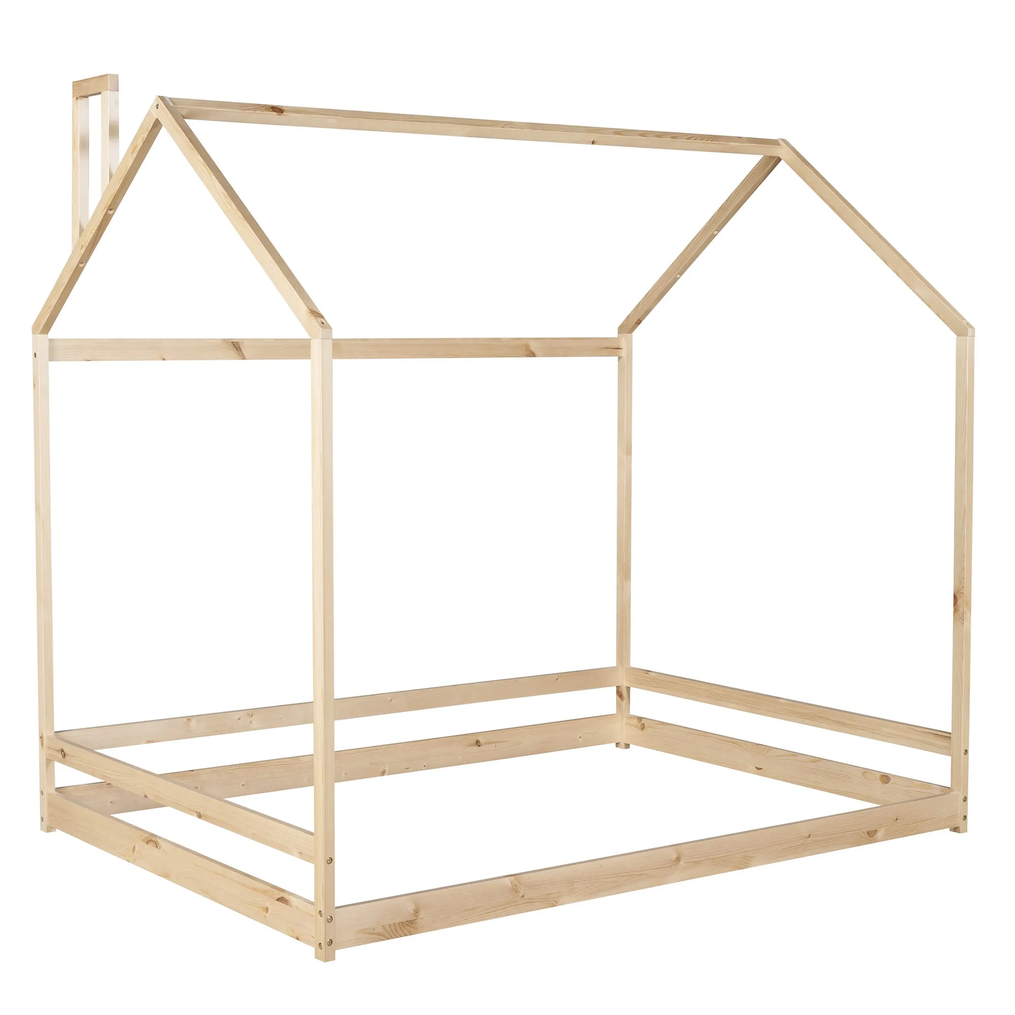 Full Size House Bed Wood Bed, Natural