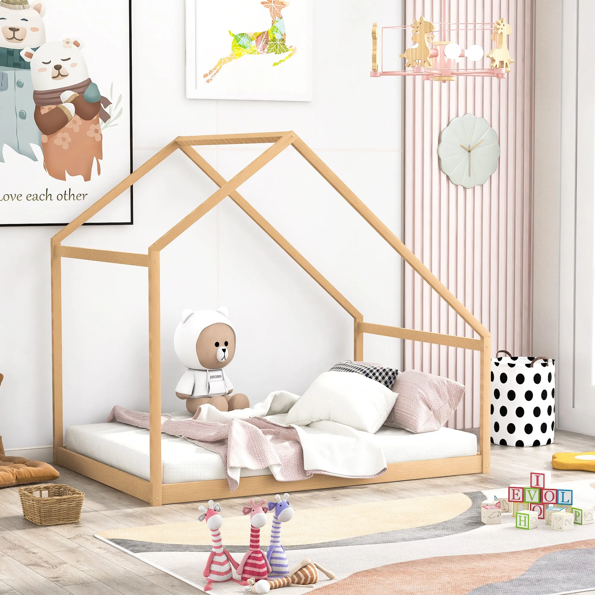 Full Size Wooden House Bed