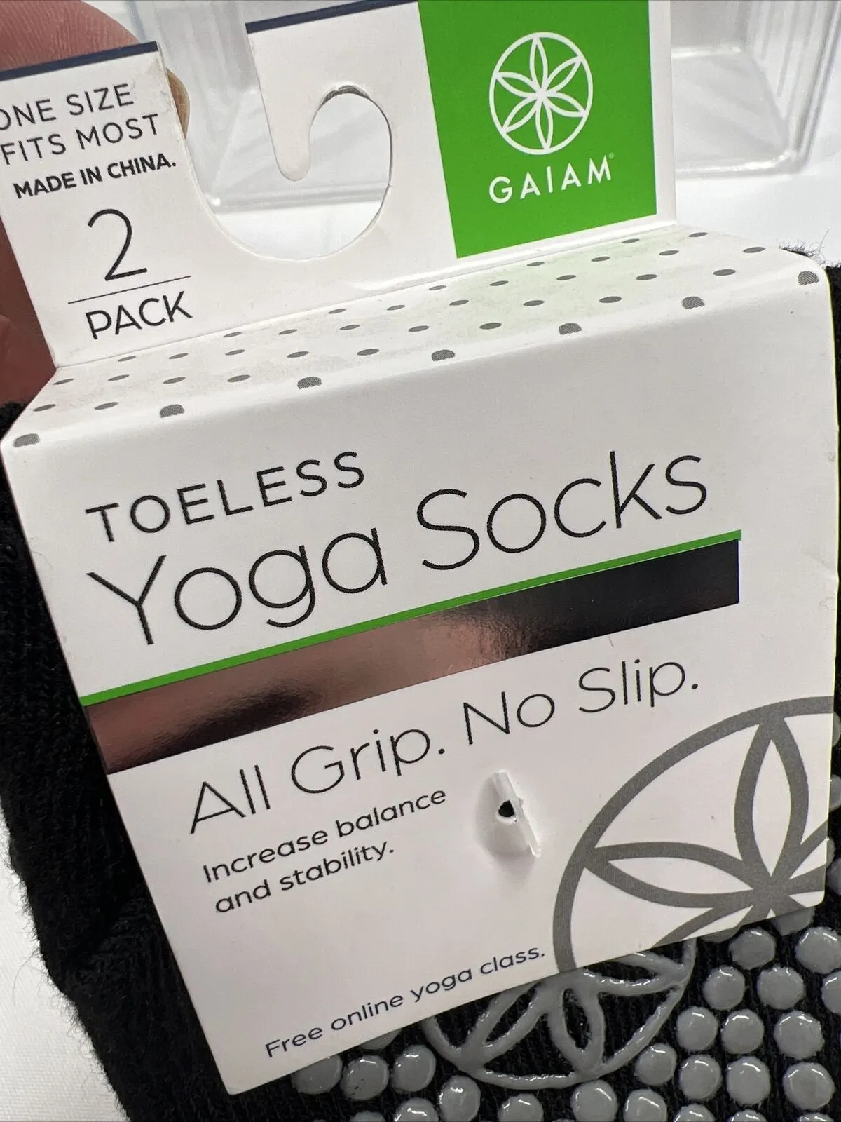 Gaiam Toeless Yoga Socks All Grip No Slip One Size  2 Pack Black COMBINE SHIP!!
