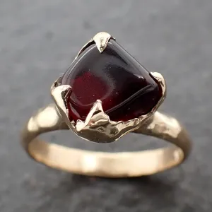 Garnet tumbled red wine 14k gold Solitaire gemstone ring 3180