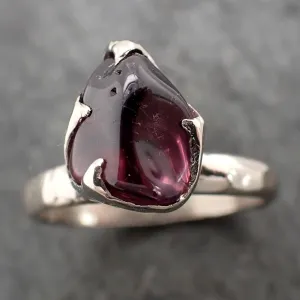 Garnet tumbled red wine 14k White gold Solitaire gemstone ring 2826