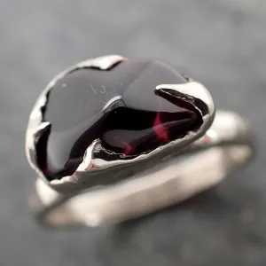Garnet tumbled red wine 14k White gold Solitaire gemstone ring 2828