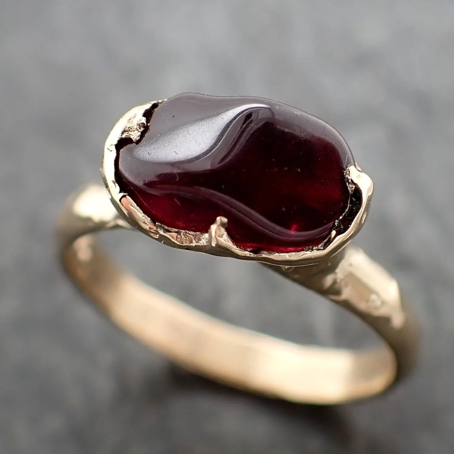 garnet tumbled red wine 14k yellow gold solitaire gemstone ring 3264 Alternative Engagement