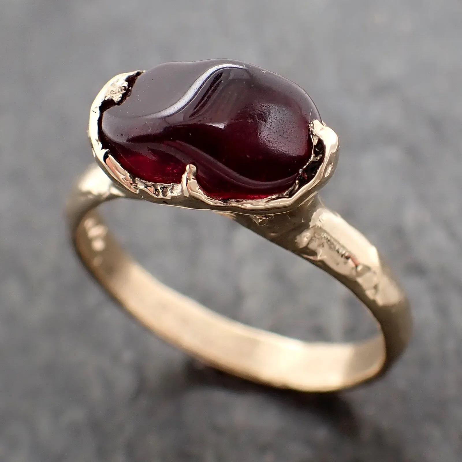 garnet tumbled red wine 14k yellow gold solitaire gemstone ring 3264 Alternative Engagement