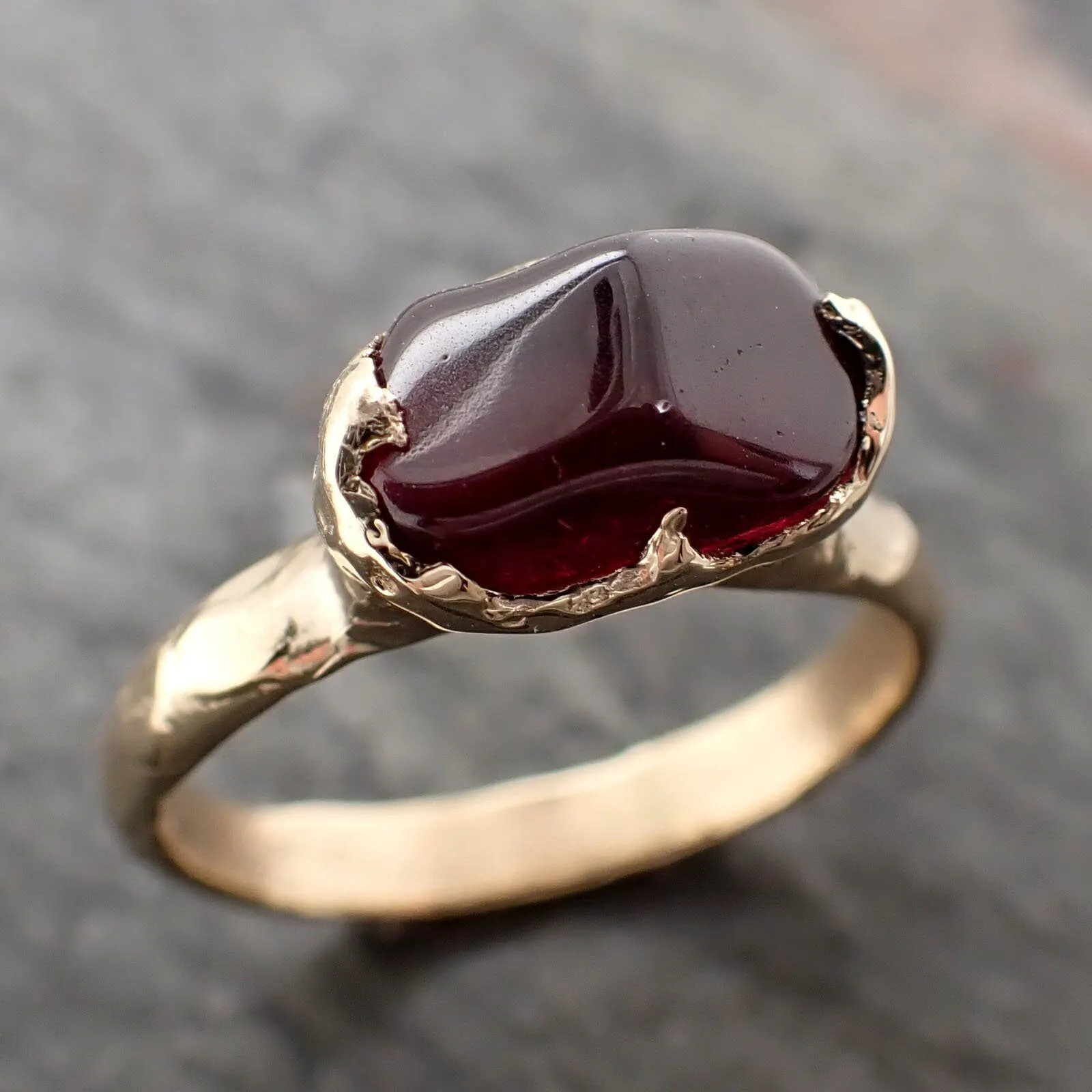 garnet tumbled red wine 14k yellow gold solitaire gemstone ring 3264 Alternative Engagement