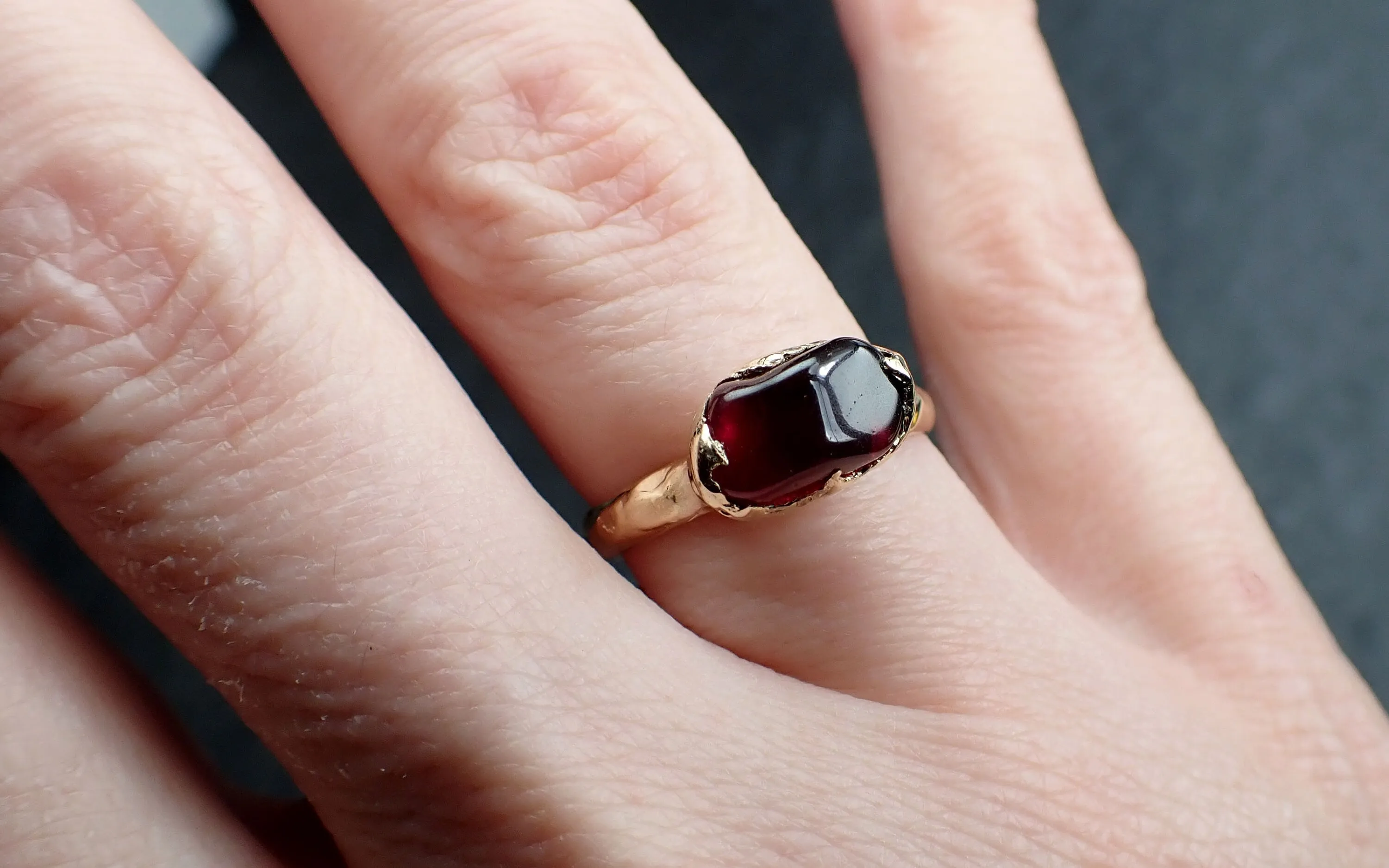 garnet tumbled red wine 14k yellow gold solitaire gemstone ring 3264 Alternative Engagement