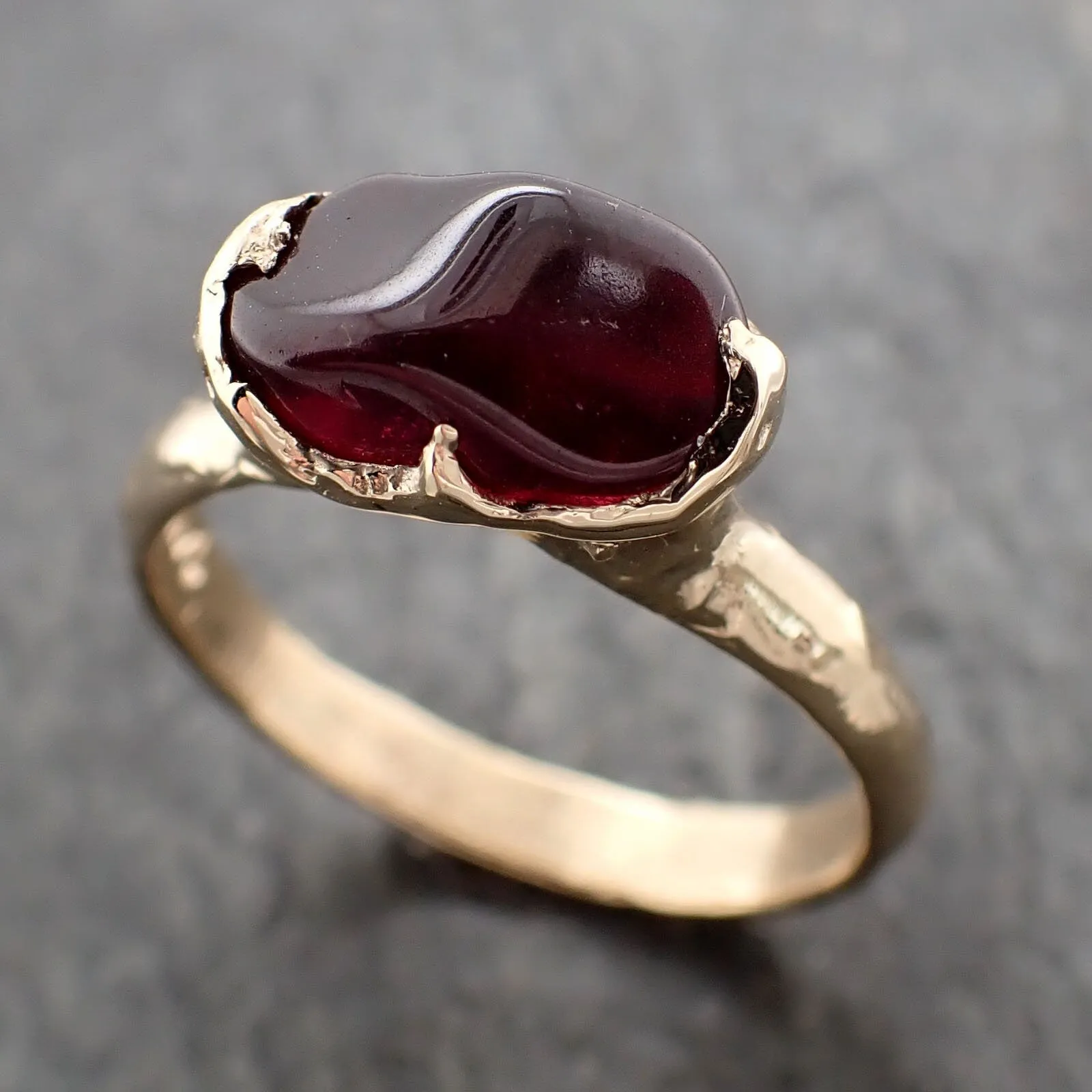 garnet tumbled red wine 14k yellow gold solitaire gemstone ring 3264 Alternative Engagement